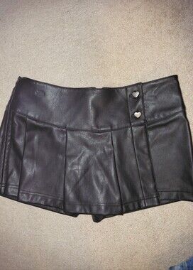 Celebrity Pink Black Faux Leather Skort with Heart Snap Detail